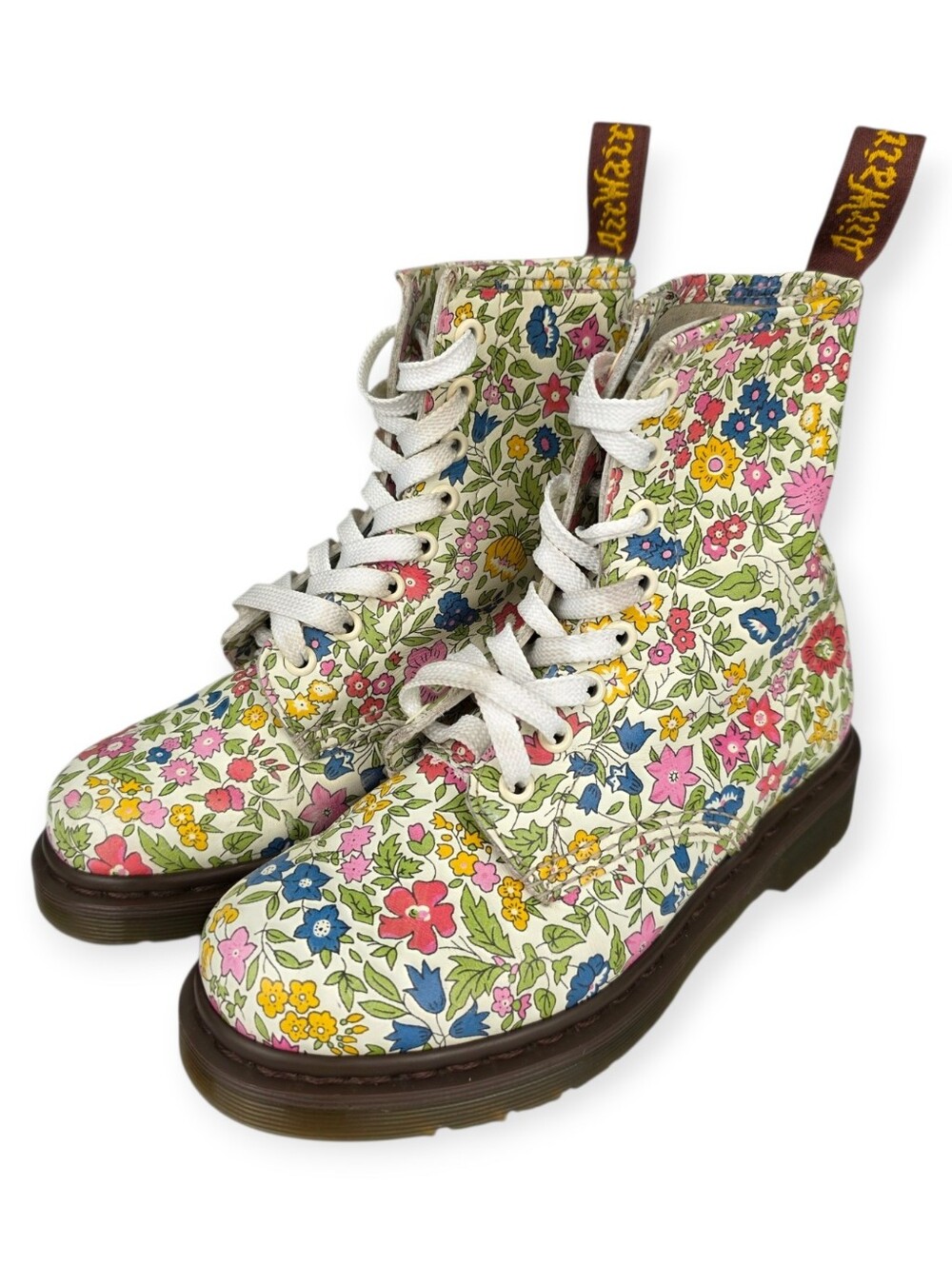 Dr Martens X Liberty London Women's Size 5 White Leather Floral Boots 10072 EUC